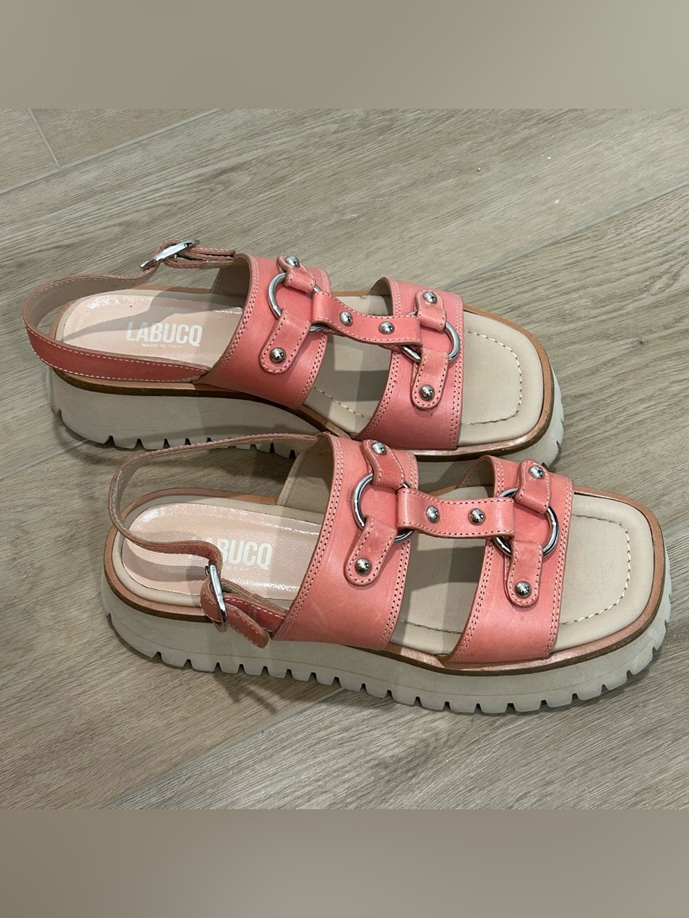 Labucq Women’s Pink Coral Strappy Platform Leather Sandals Buckle EU 38 - Picture 8 of 9